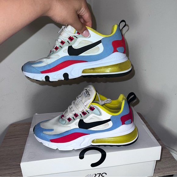 Nike Air Max 270 React in Blue, Pink, and Yellow - Picture 3 of 10